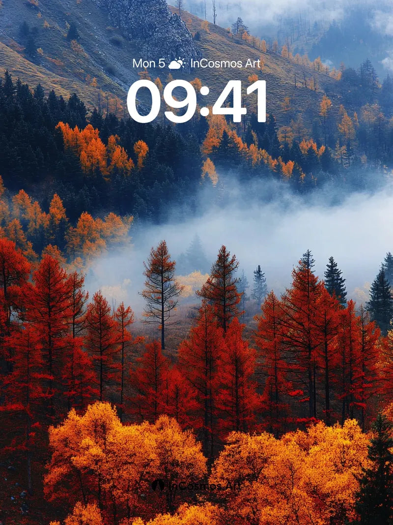 Autumn Hush Wallpaper with Mist-Cradled Pines