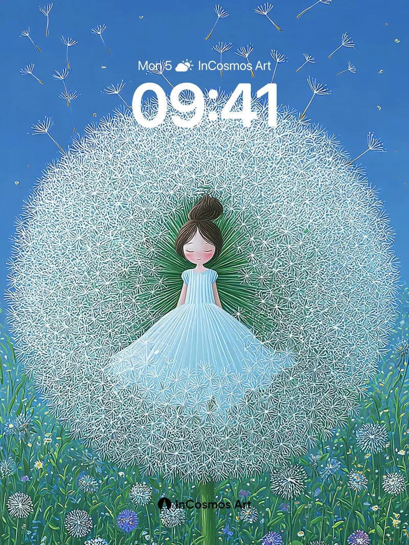 Serene Dandelion Dream Wallpaper with Floating Seeds