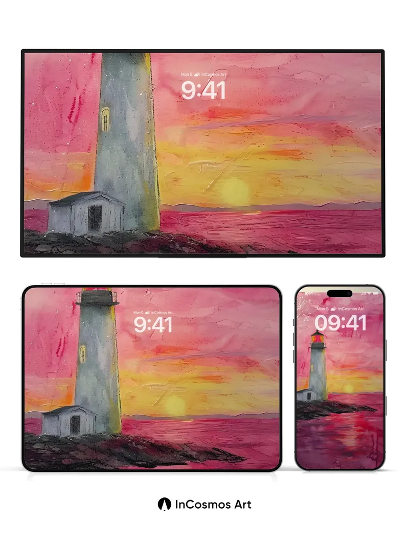 Crimson Horizon Wallpaper with Lighthouse Echo