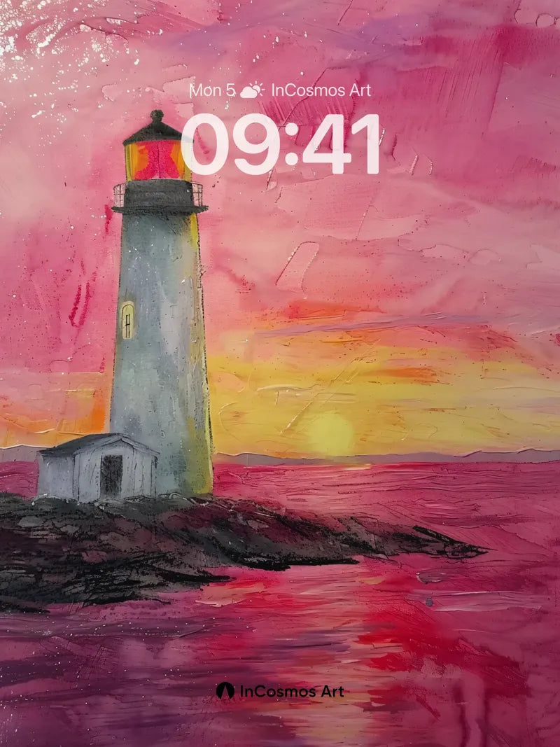 Crimson Horizon Wallpaper with Lighthouse Echo