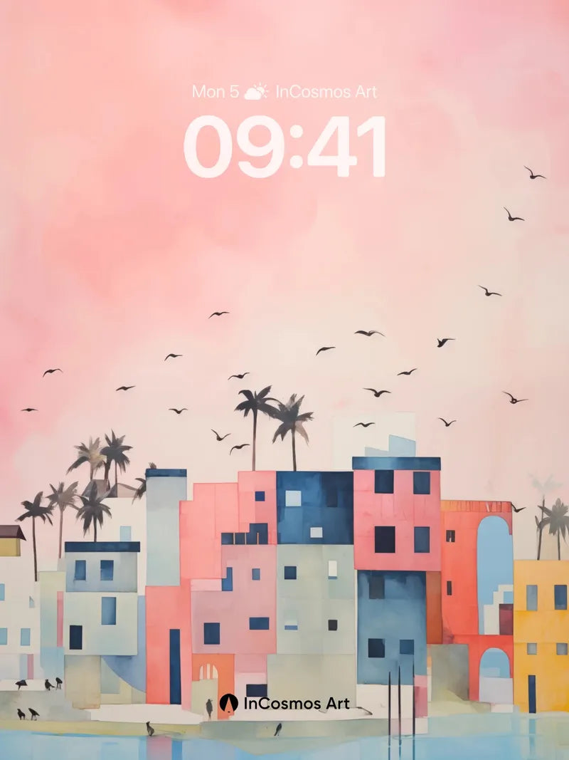 Coral Hush Wallpaper with Floating Palms