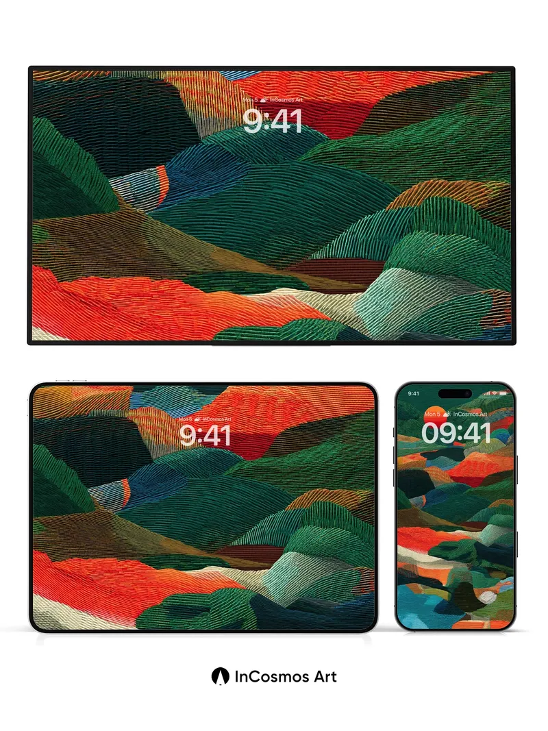 Crimson Horizon Wallpaper with Embroidered Depth