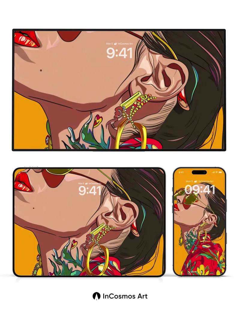 Golden Gaze Wallpaper with Neon Tattoos