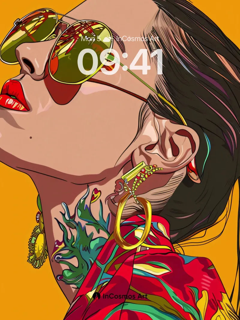 Golden Gaze Wallpaper with Neon Tattoos