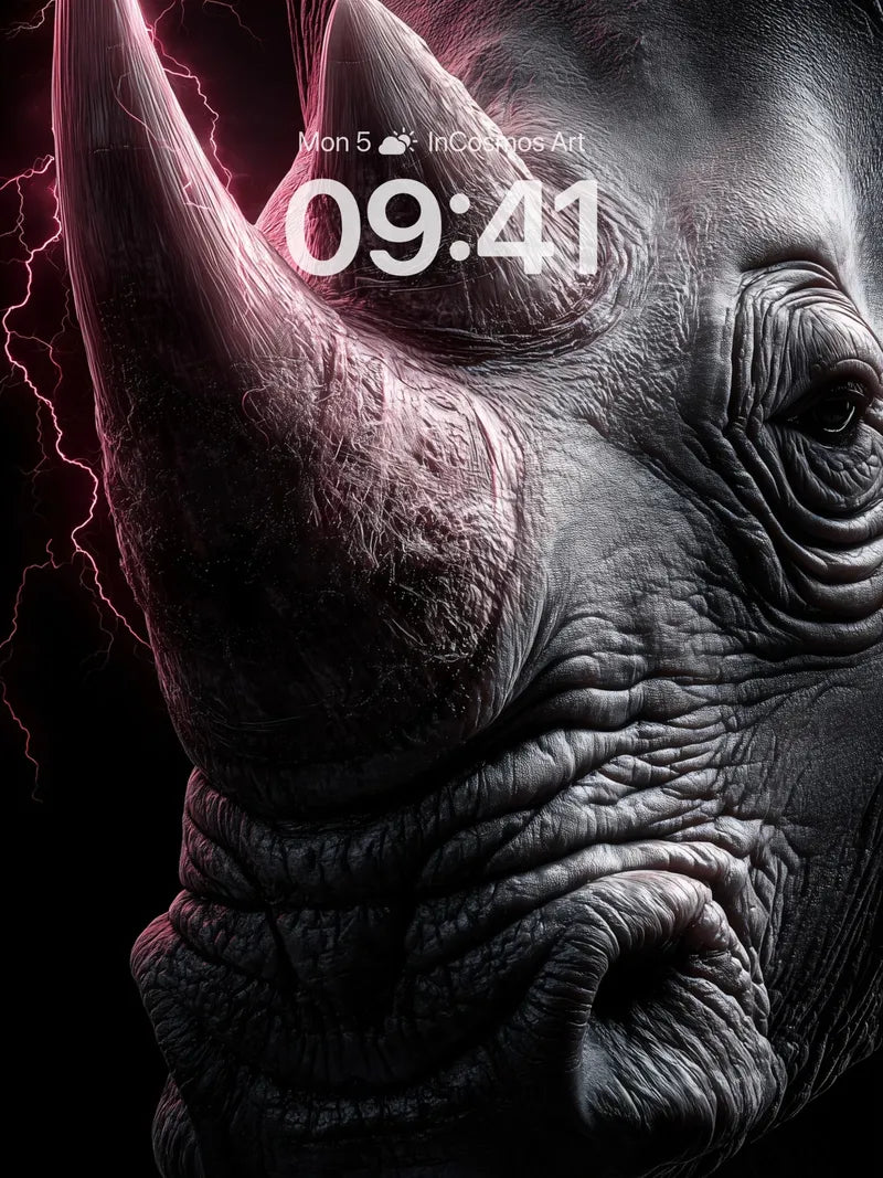 Thunder-Scarred Rhino Wallpaper with Electric Veins