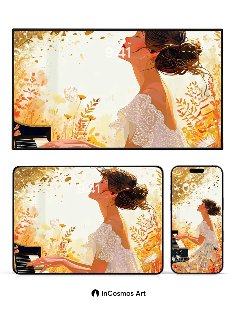 Autumn Whispers Wallpaper with Piano Bloom