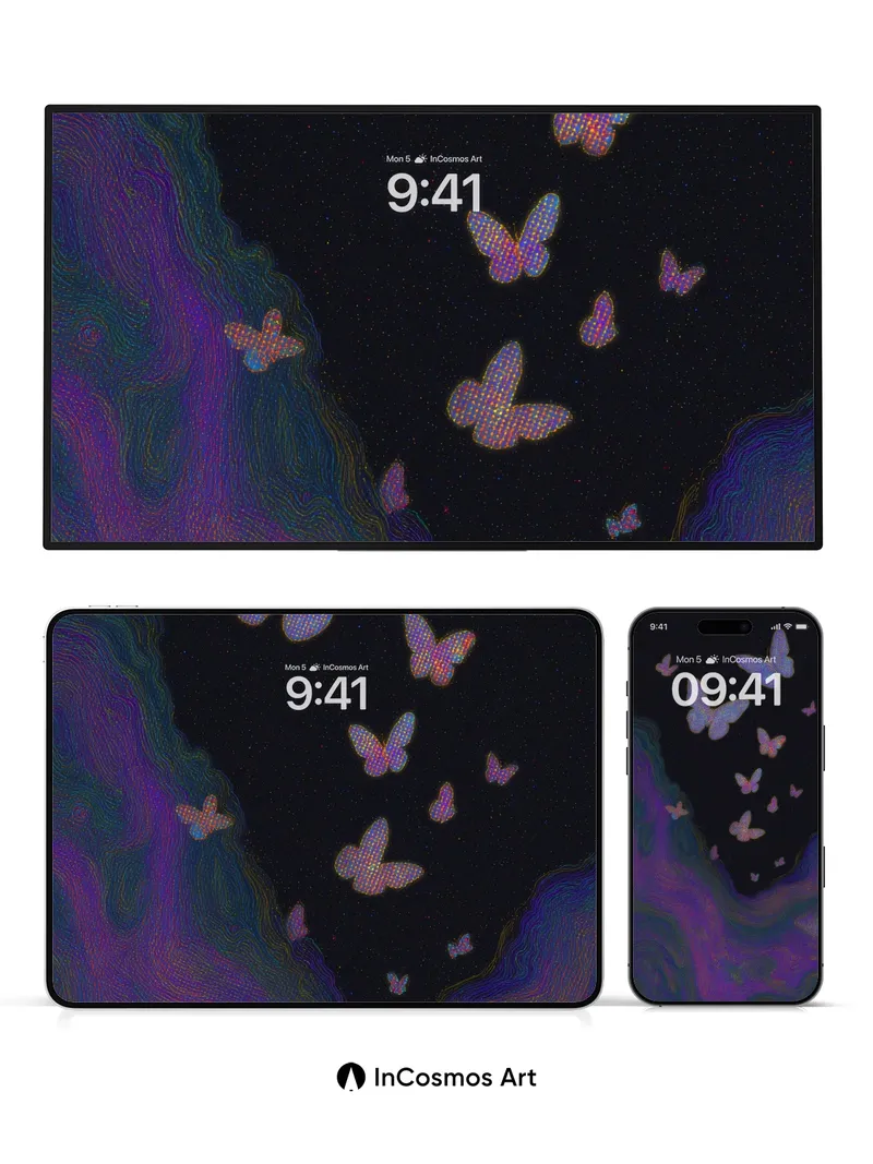 Cosmic Flutter Wallpaper with Iridescent Wings