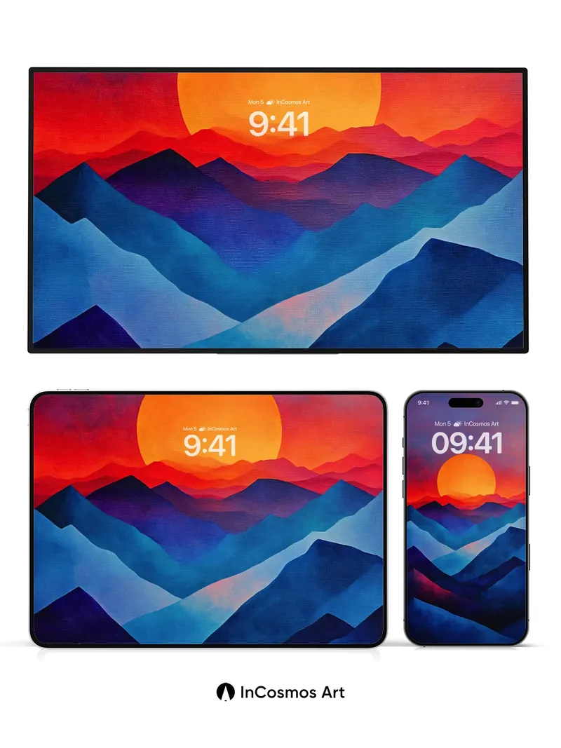 Crimson Horizon Wallpaper with Geometric Peaks