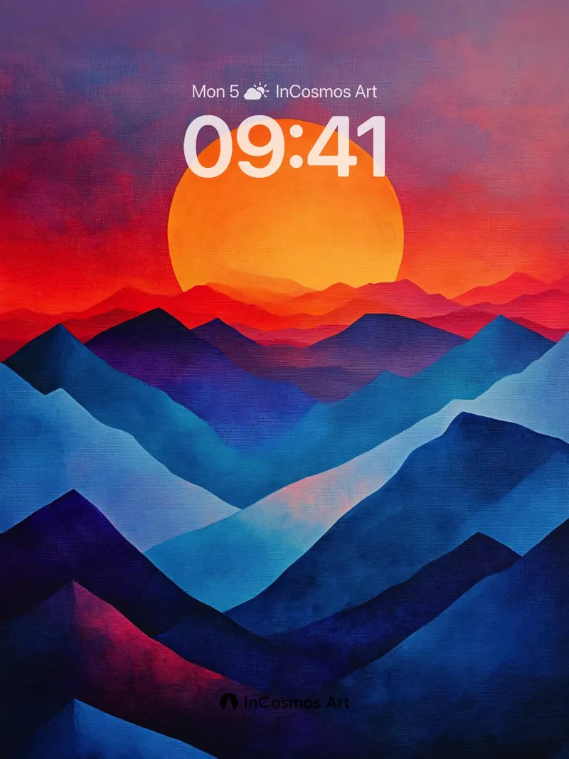 Crimson Horizon Wallpaper with Geometric Peaks