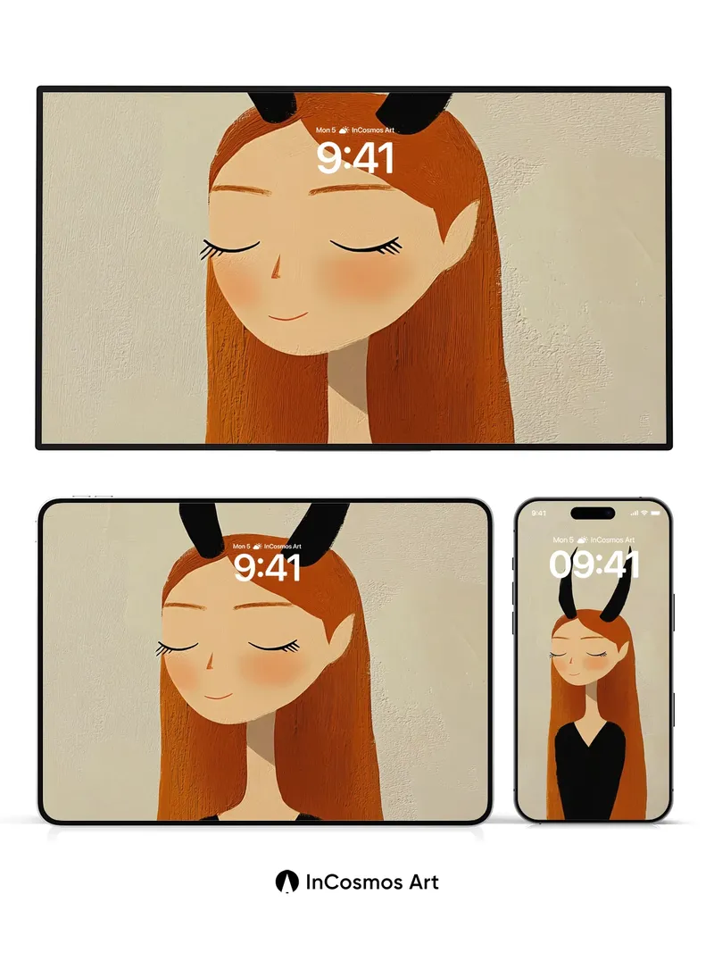 Serenity Horned Portrait Wallpaper with Velvet Texture