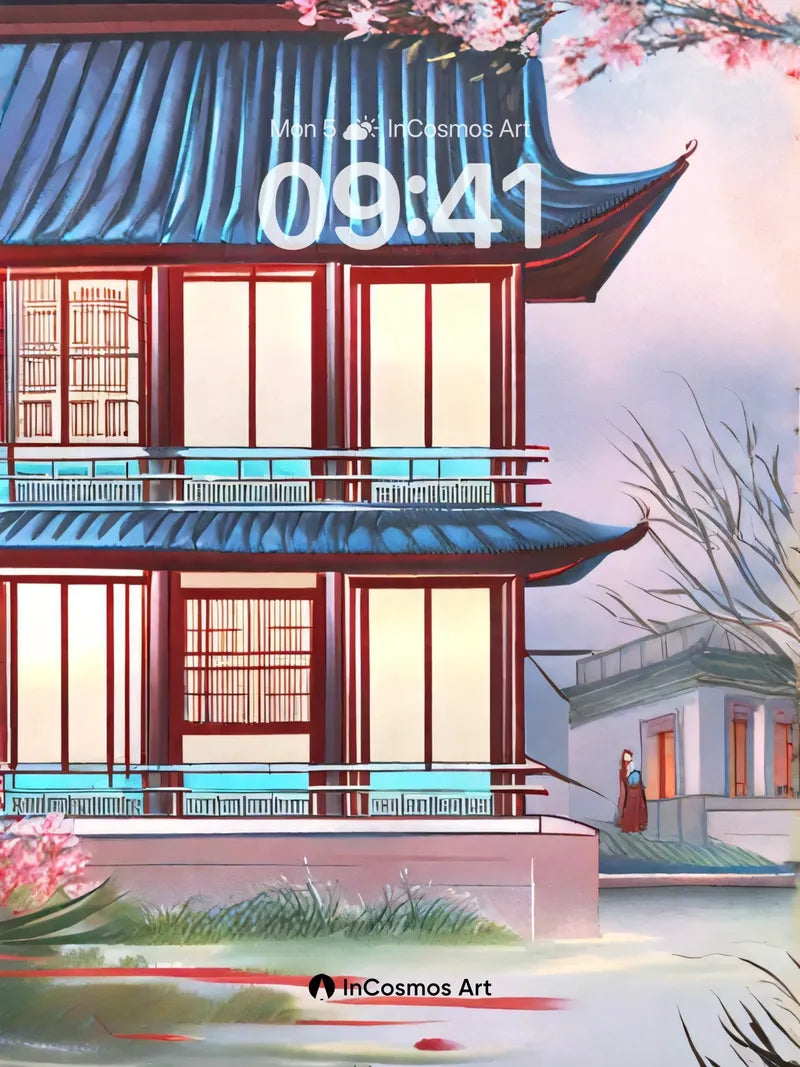 Serenity in Cherry Blossom Wallpaper with Reflective Water