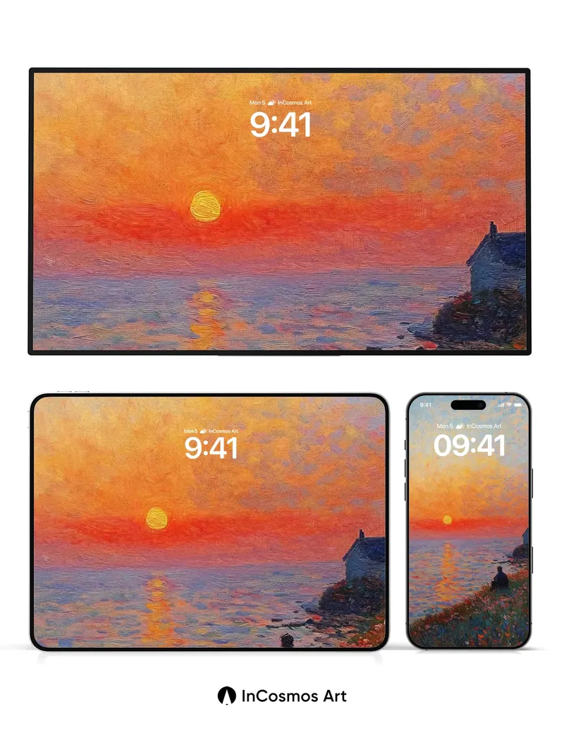Sunset Reverie Wallpaper with Flowered Shore