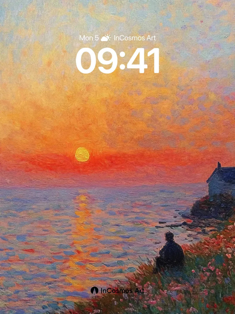 Sunset Reverie Wallpaper with Flowered Shore