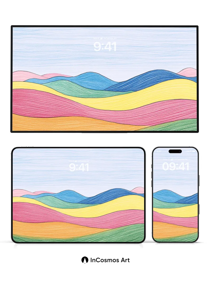 Serene Wave Wallpaper with Rainbow Hues