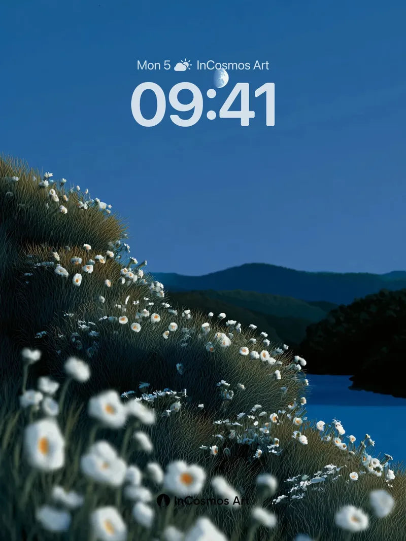 Moonlit Meadow Wallpaper with Whispering Daisies wallpaper for iPhone, iPad & Mac