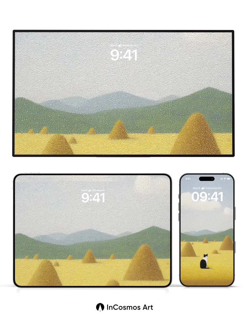 Serenity Field Wallpaper with Haystack Whispers