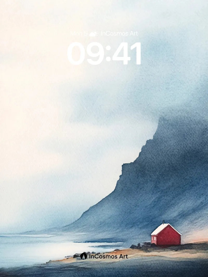 Fog-Clad Solitude Wallpaper with Crimson Cabin wallpaper for iPhone, iPad & Mac