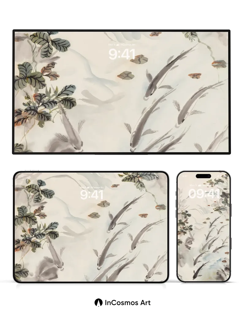 Serenity Stream Wallpaper with Floating Leaves