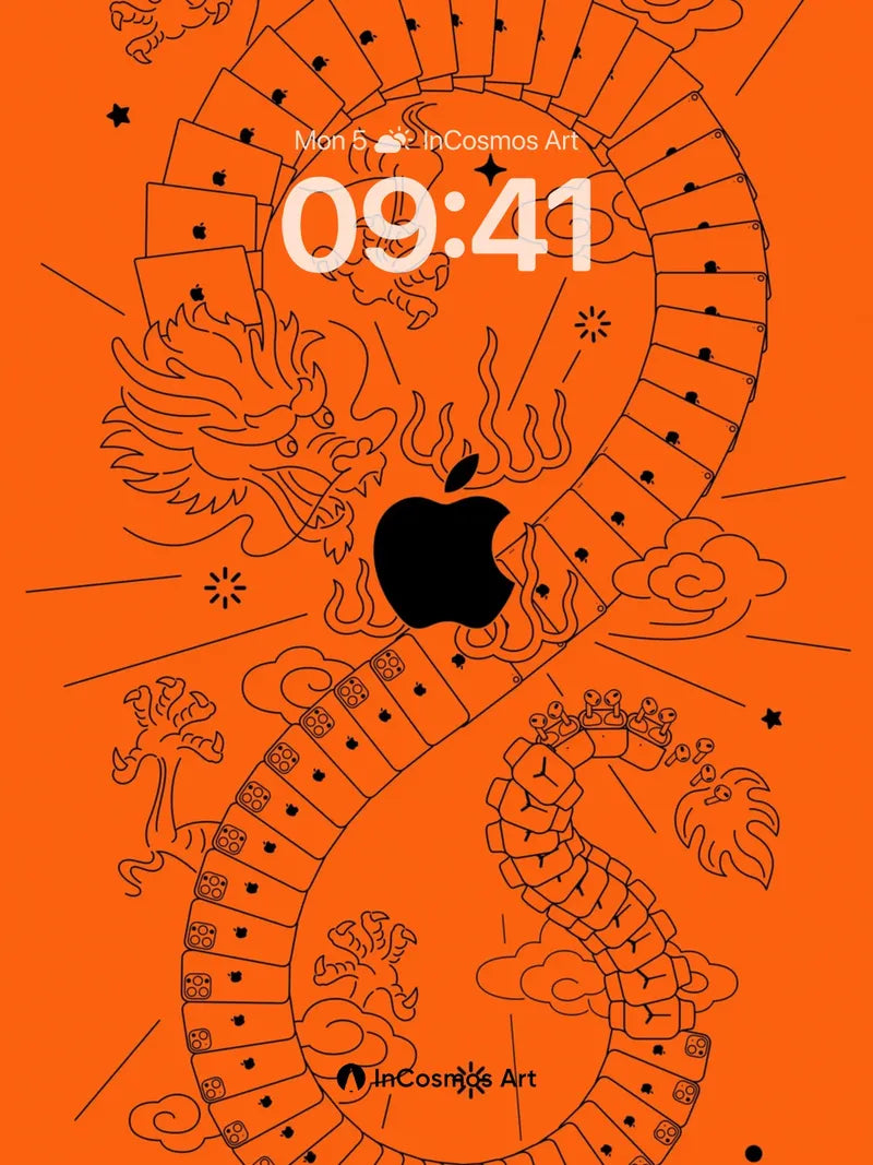 Fiery Dragon Spiral Wallpaper with Apple Core