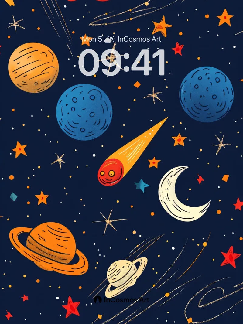 Whimsical Cosmos Wallpaper with Playful Planets wallpaper for iPhone, iPad & Mac