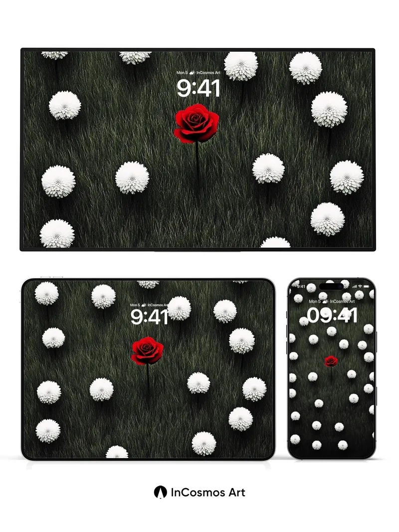 Velvet Garden Wallpaper with Crimson Rose