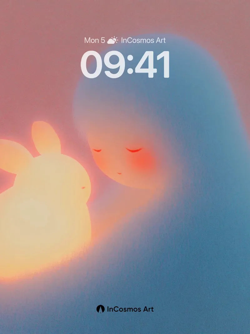 Serene Hug Wallpaper with Glowing Bunny wallpaper for iPhone, iPad & Mac