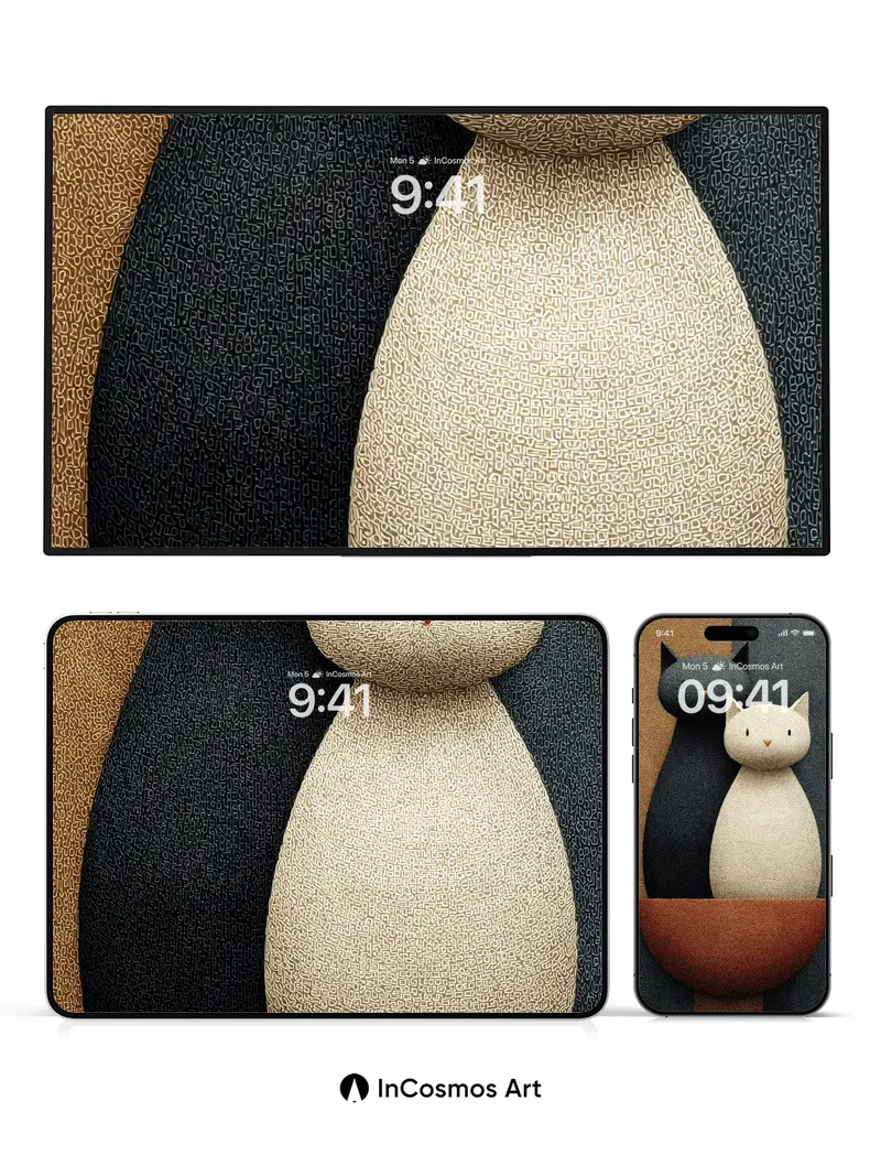 Textured Whispers Wallpaper with Feline Silhouettes