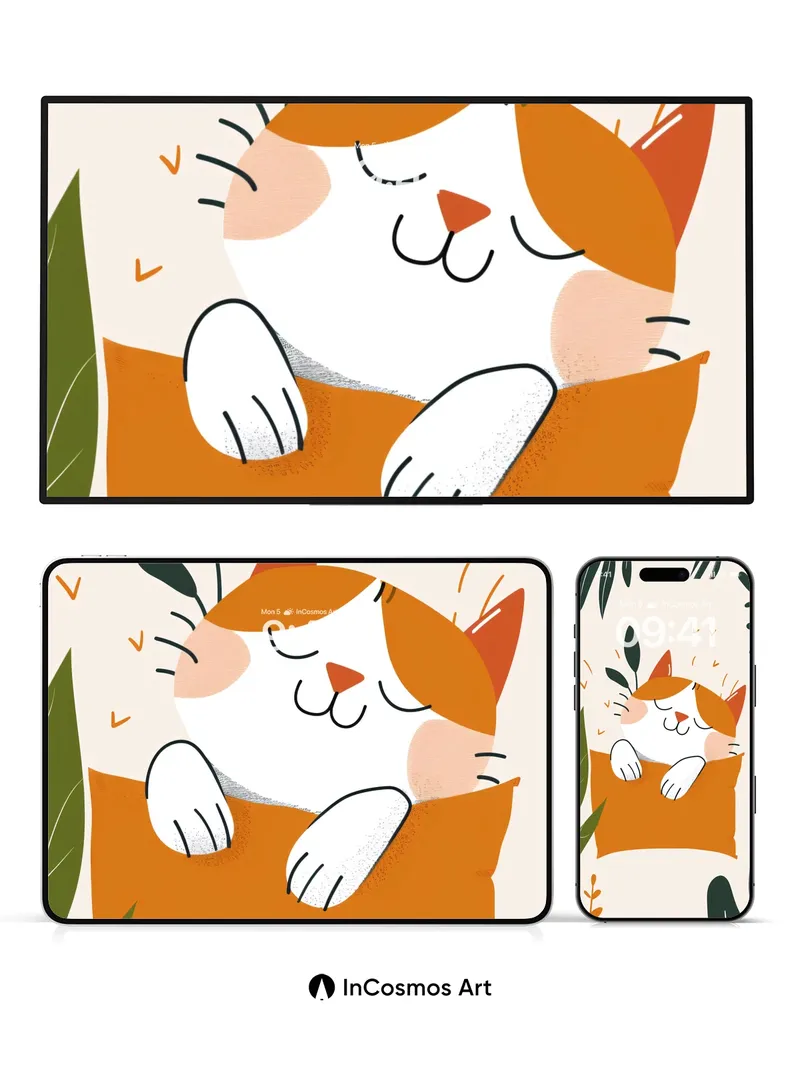 Serenity Cat Nap Wallpaper with Leafy Whispers