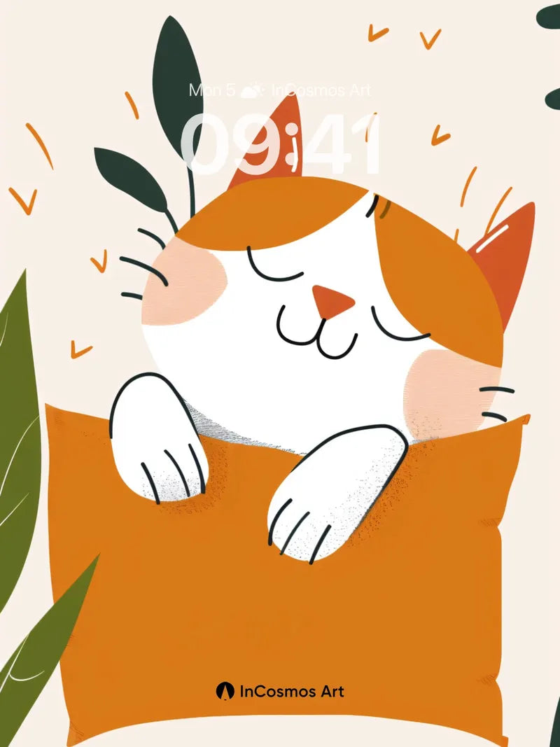 Serenity Cat Nap Wallpaper with Leafy Whispers