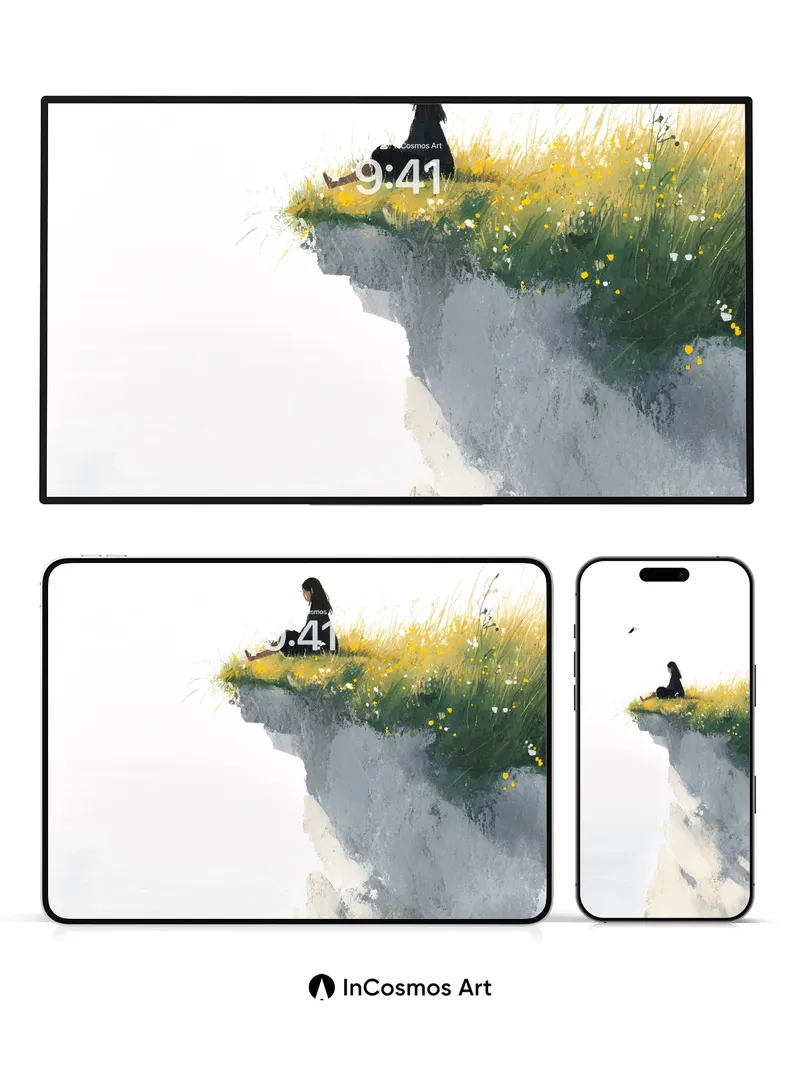 Cliffside Solitude Wallpaper with Misty Horizon