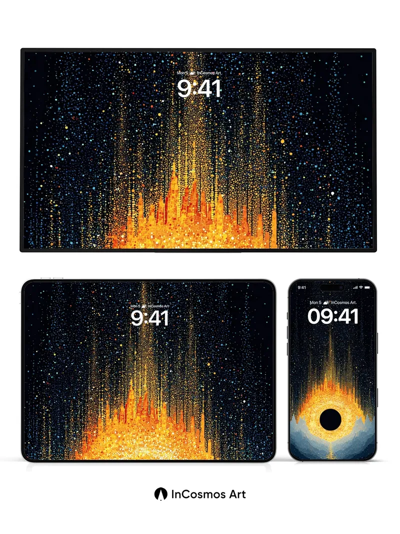 Cosmic Ember Wallpaper with Starfall Veil