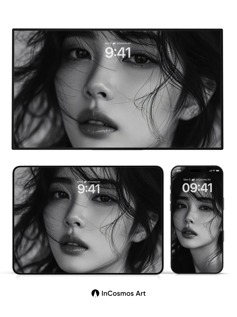 Monochrome Reverie Wallpaper with Whispering Hair