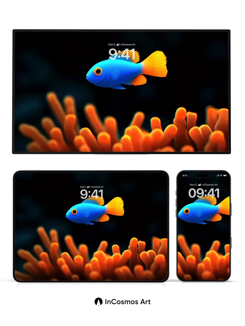 Electric Serenity Wallpaper with Coral Embrace