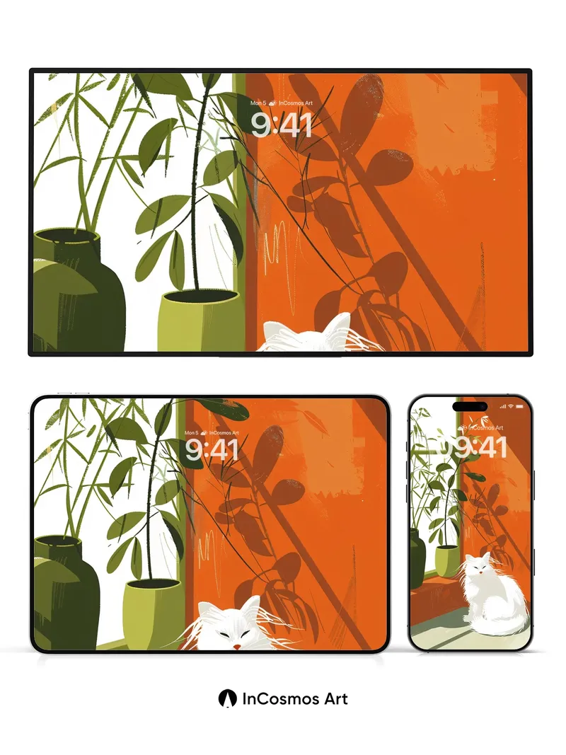 Sunlit Serenity Wallpaper with Fluffy Feline