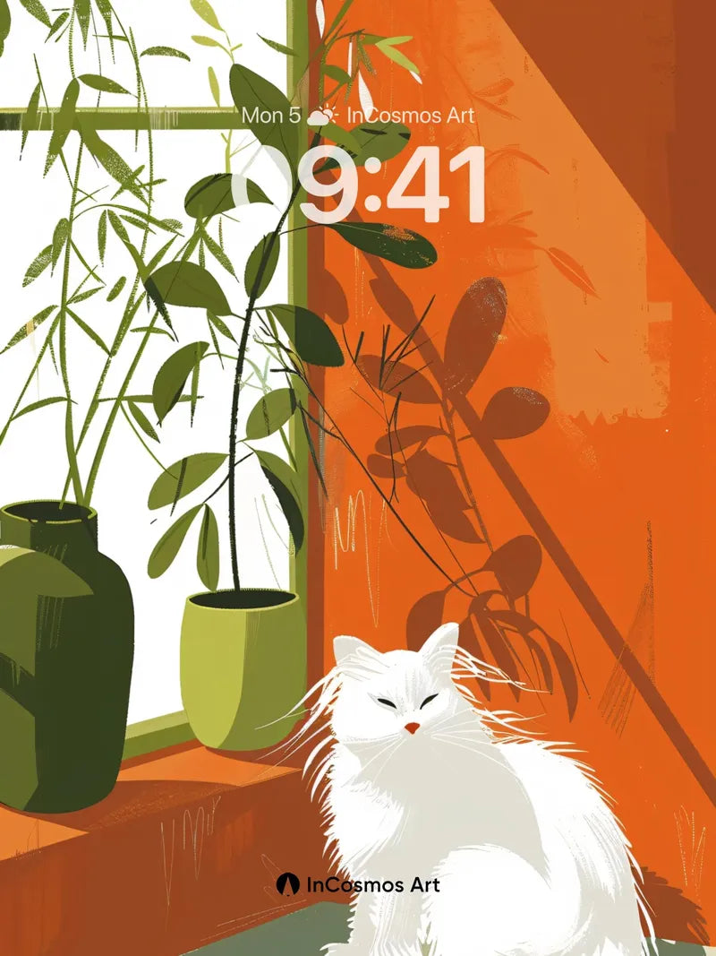 Sunlit Serenity Wallpaper with Fluffy Feline