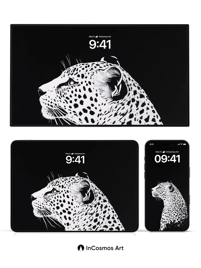 Silent Watcher Leopard Wallpaper in Monochrome Contrast