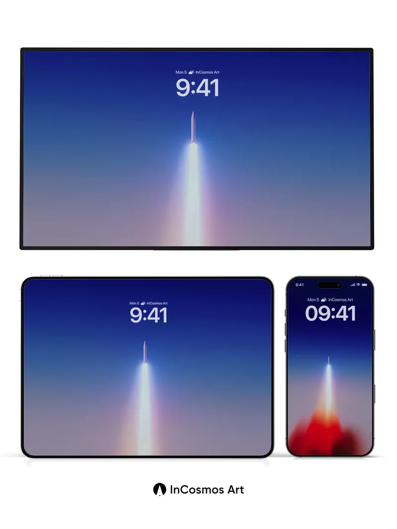 Cosmic Ascent Wallpaper with Fiery Trail