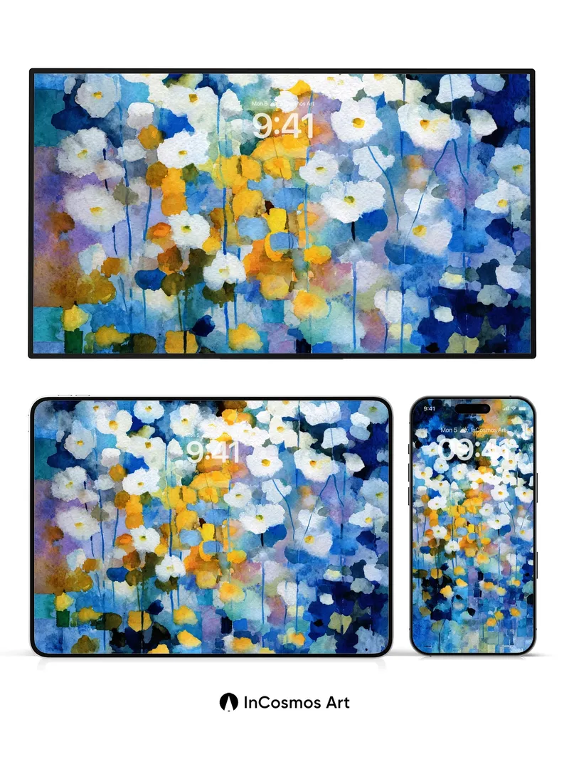 Luminous Field Wallpaper with Floating Petals