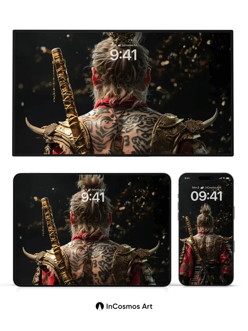 Tattooed Warrior Wallpaper with Floating Embers