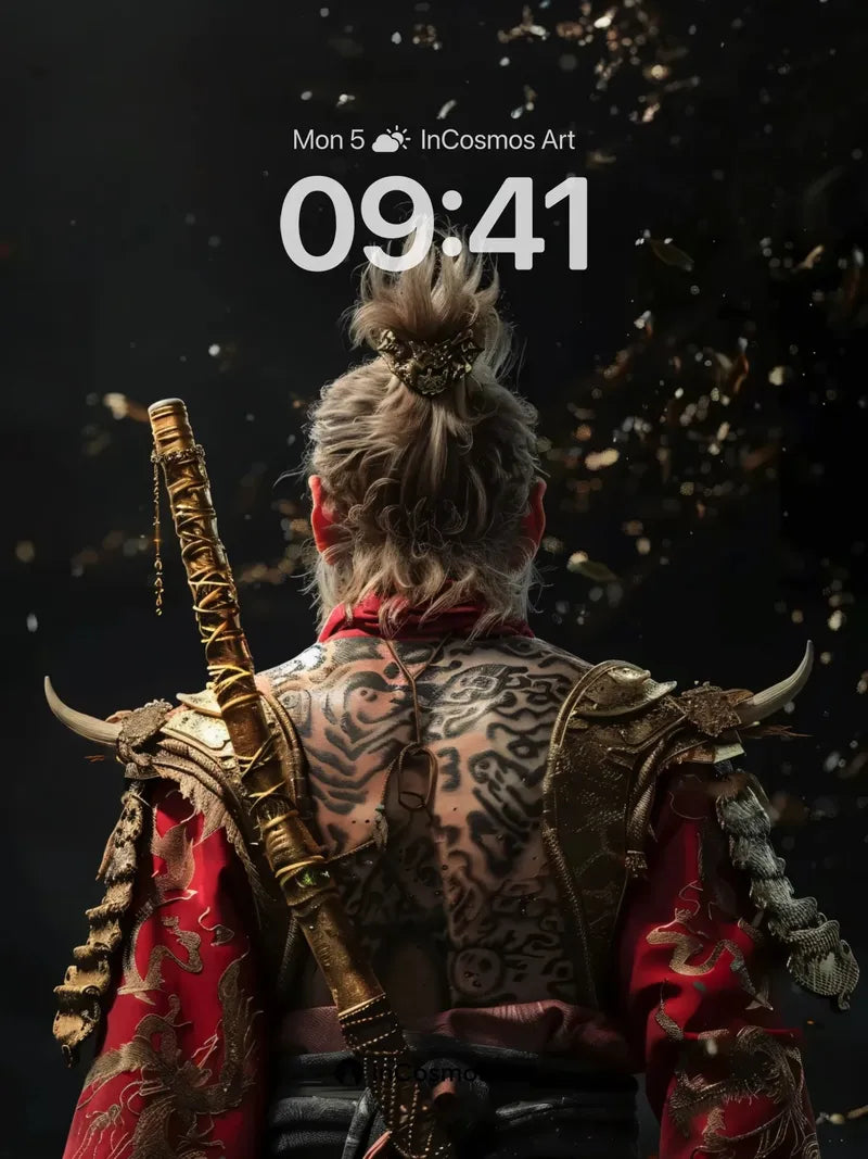 Tattooed Warrior Wallpaper with Floating Embers