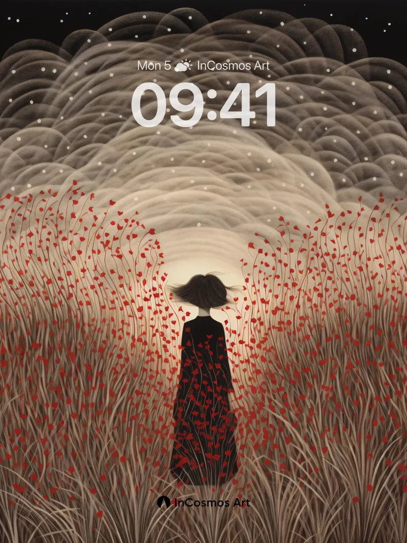 Whispering Field Wallpaper with Crimson Threads