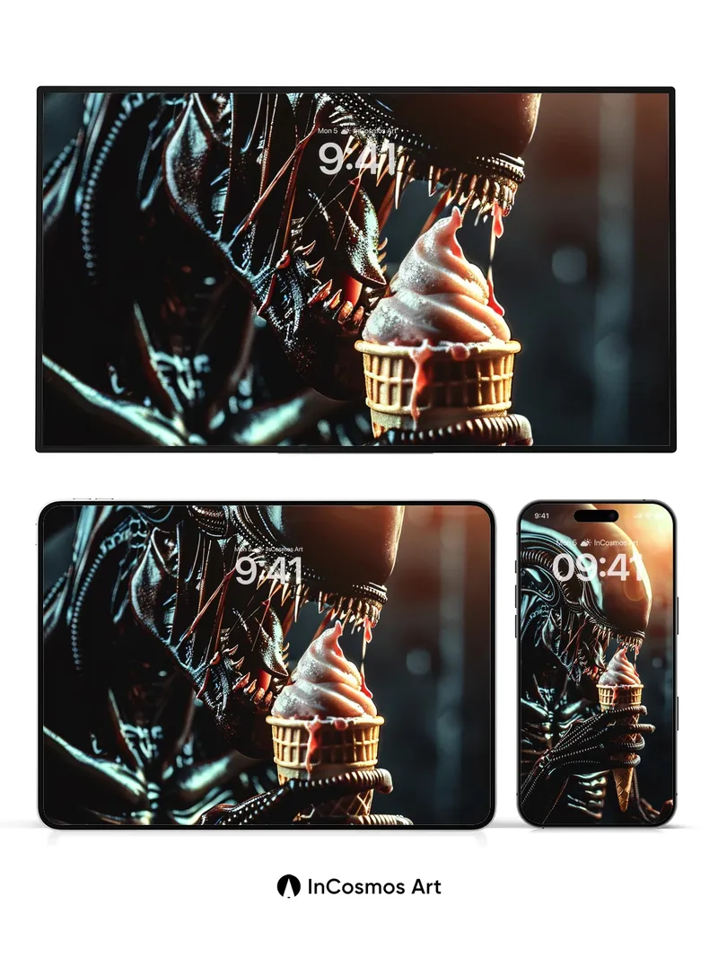 Surreal Horror Wallpaper with Ice Cream Twist