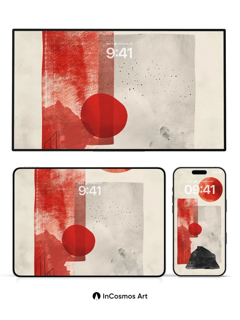 Blood Moon Mirage Wallpaper with Inked Peaks