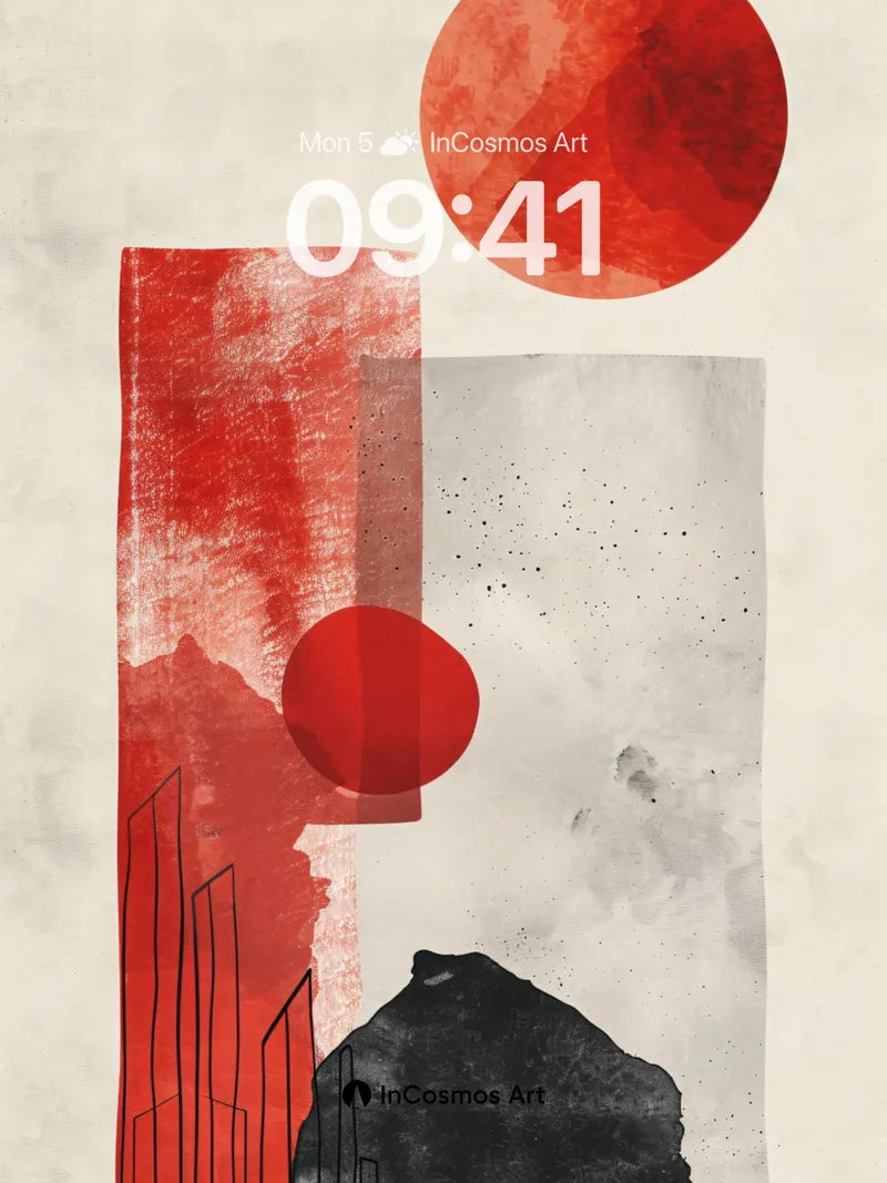 Blood Moon Mirage Wallpaper with Inked Peaks