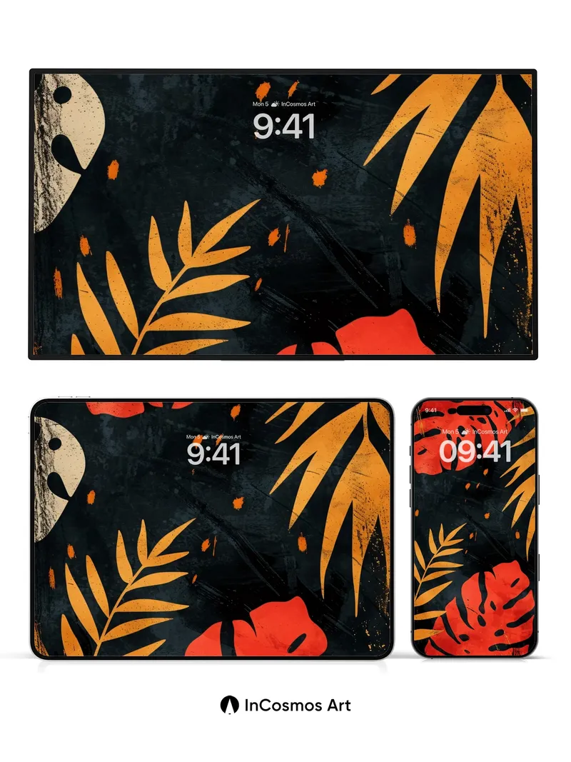Bold Jungle Wallpaper with Fiery Leaves