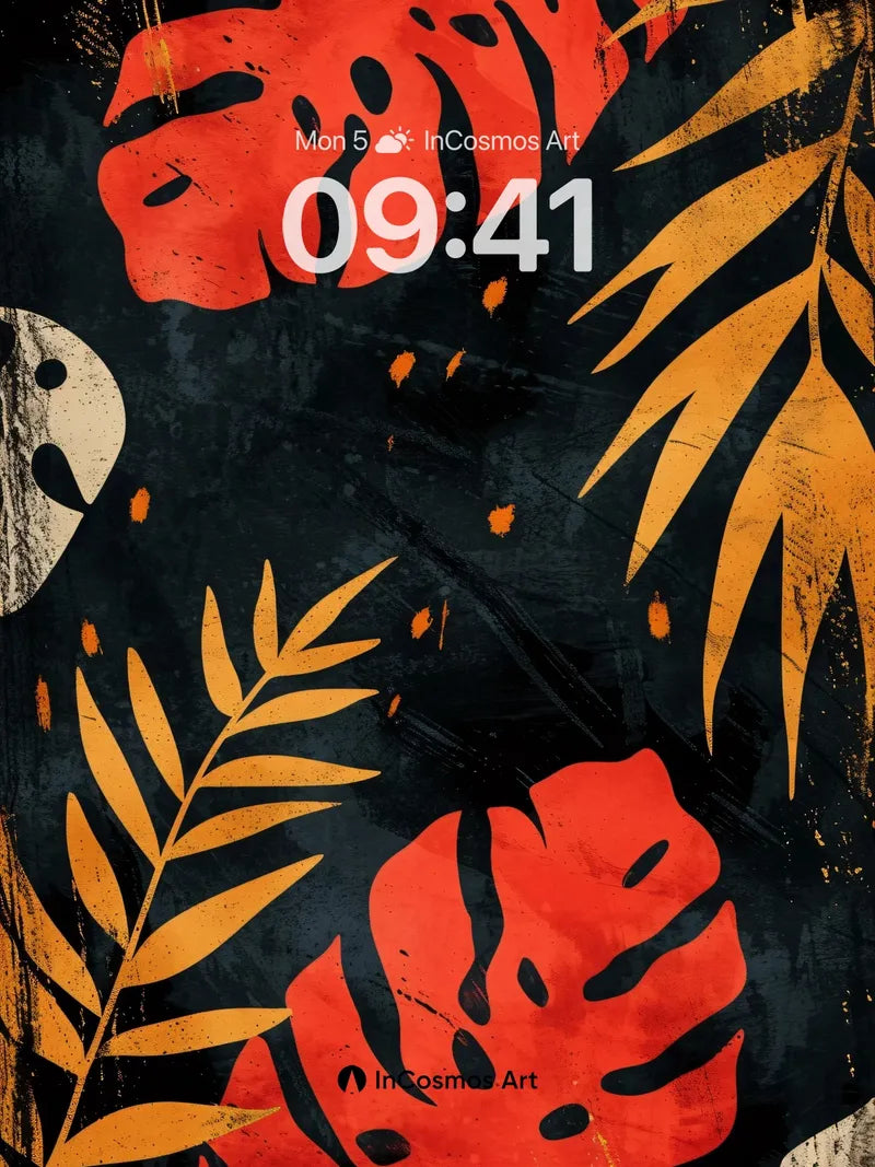 Bold Jungle Wallpaper with Fiery Leaves
