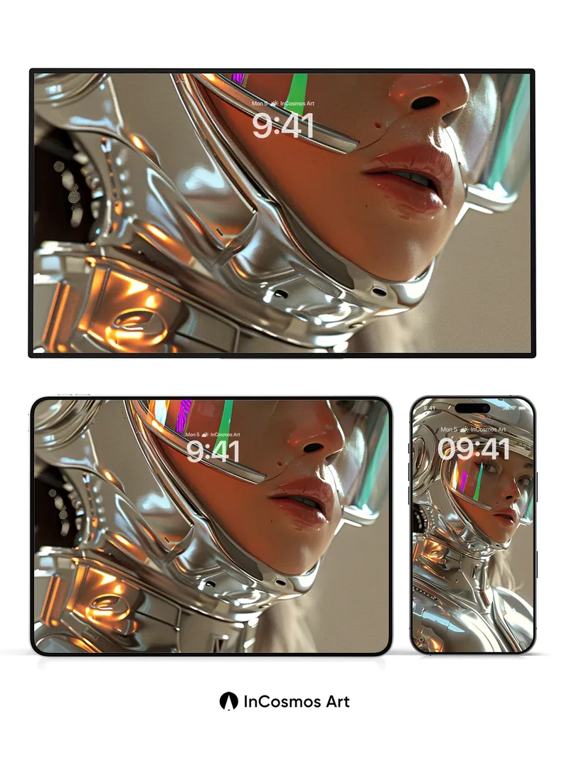 Neon Reflections Wallpaper with Chrome Skin