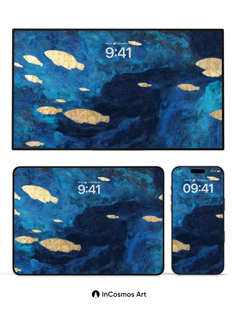 Luminous Depths Wallpaper with Golden Fish