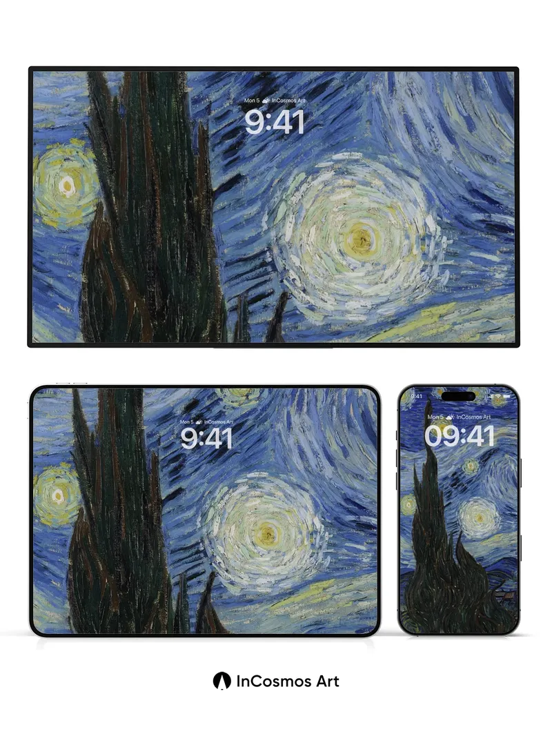 Whirling Night Sky Wallpaper with Cypress Flame