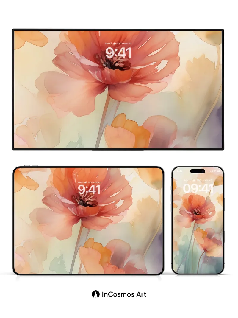 Soft Ember Wallpaper with Watercolor Petals